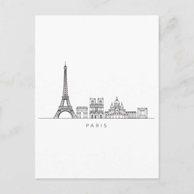 Minimalistisk Paris Siluett Linjekonst Vykort (Framsida)