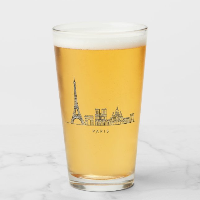 Minimalistisk Paris-skyline Linjekonst Glaskopp (Framsida fylld)