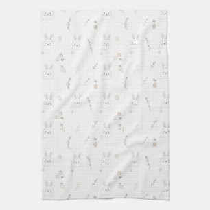 Minimalistisk påskkel hare rosa beige rutnät doodl kökshandduk