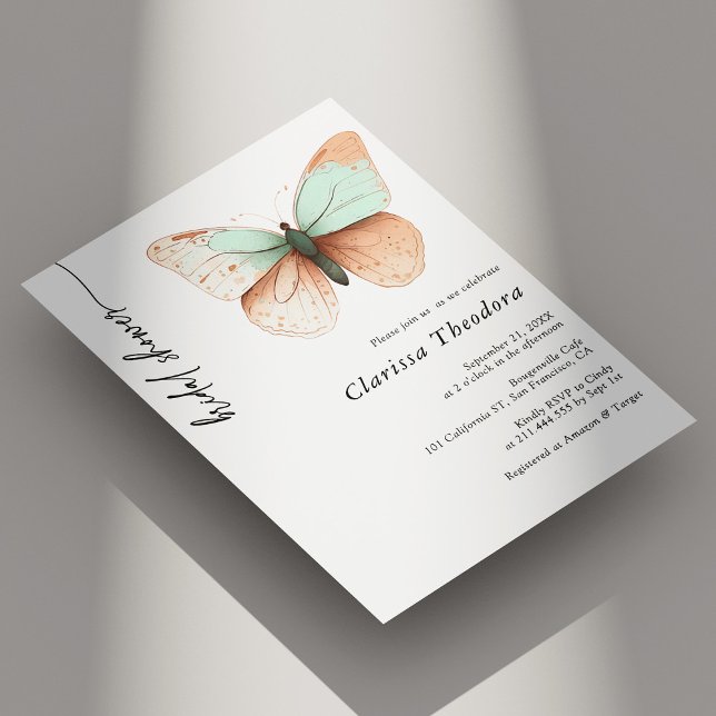 Minimalistisk Pastel Butterfly Möhippa Inbjudan (Minimalist Pastel Butterfly Bridal Shower Invite Personaliized)