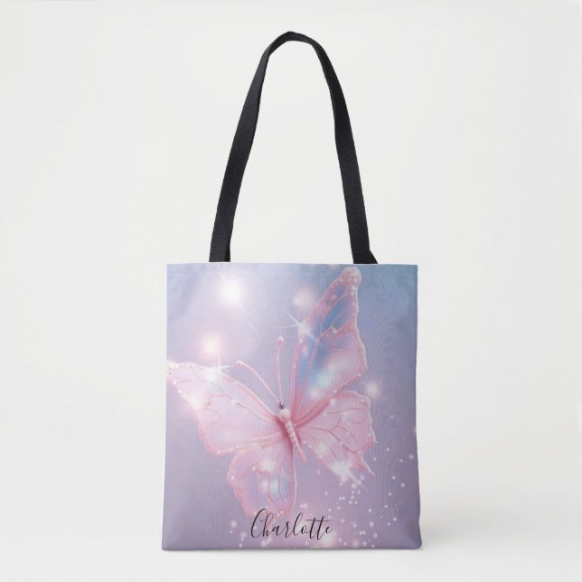 Minimalistisk Pastel Butterfly Tote Bag Tygkasse (Framsida)