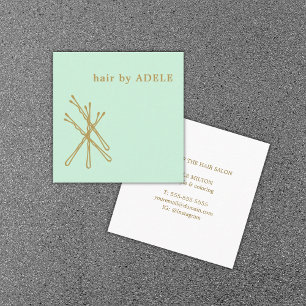 Minimalistisk Pastel Grönt Guld Bobby Stift Hair Fyrkantigt Visitkort