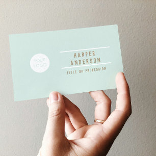 Minimalistisk Pastel Mint med Logotyp Visitkort