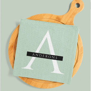 Minimalistisk Pastel Mint Personlig Namn Kökshandduk