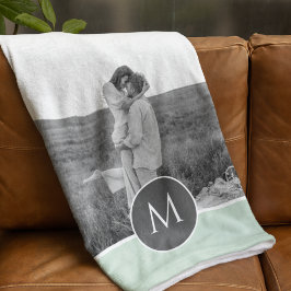 Minimalistisk Pastel Mint Personlig Namn och foto Fleecefilt