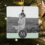 Minimalistisk Pastel Mint Personlig Namn och foto Julgransprydnad Keramik<br><div class="desc">Minimalistisk Pastel Mint Personlig Namn och foto</div>