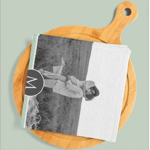 Minimalistisk Pastel Mint Personlig Namn och foto Kökshandduk