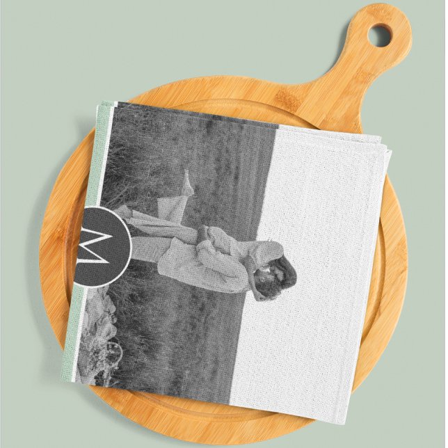 Minimalistisk Pastel Mint Personlig Namn och foto Kökshandduk (Skapare uppladdad)