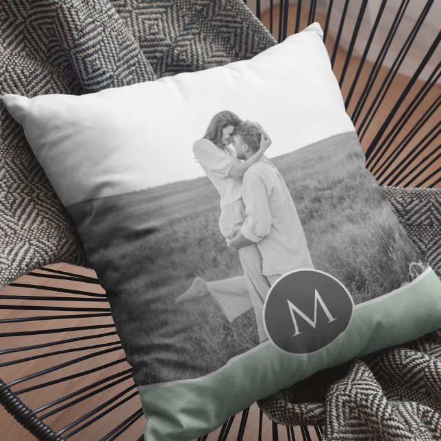 Minimalistisk Pastel Mint Personlig Namn och foto Kudde (Skapare uppladdad)