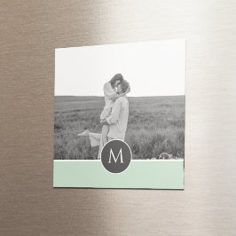 Minimalistisk Pastel Mint Personlig Namn och foto Magnet