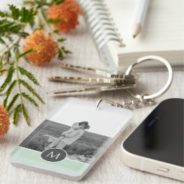 Minimalistisk Pastel Mint Personlig Namn och foto Nyckelring