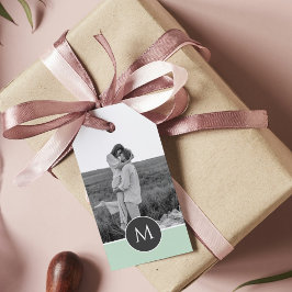 Minimalistisk Pastel Mint Personlig Namn och foto Presentetikett