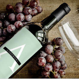 Minimalistisk Pastel Mint Personlig Namn Vinflaska Etikett