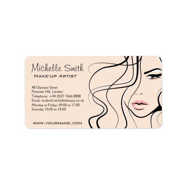 Minimalistisk Pastel Peach Elegant Feminine Makeup Adressetikett (Framsidan)