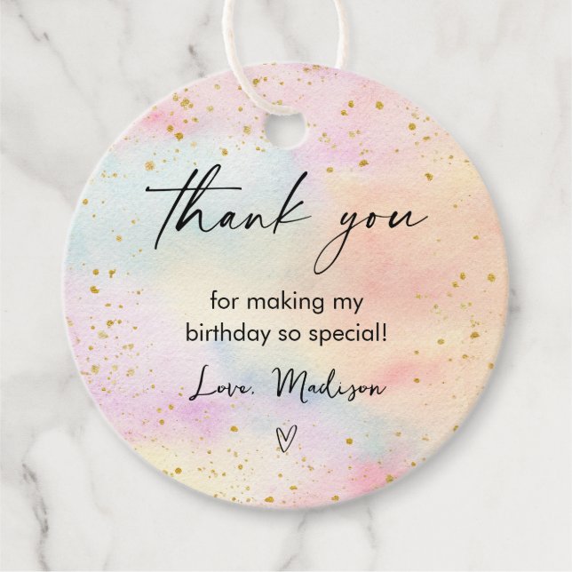 Minimalistisk Pastel Rainbow Guld födelsedag Gåvor Etiketter (Framsida)