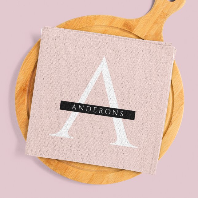 Minimalistisk Pastel Rosa Personlig Namn Kökshandduk (Skapare uppladdad)
