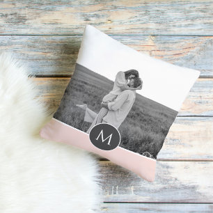 Minimalistisk Pastel Rosa Personlig Namn och foto Kudde