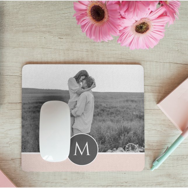Minimalistisk Pastel Rosa Personlig Namn och foto Musmatta (Skapare uppladdad)