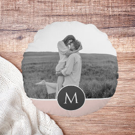 Minimalistisk Pastel Rosa Personlig Namn och foto Rund Kudde