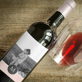 Minimalistisk Pastel Rosa Personlig Namn och foto Vinflaska Etikett