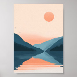Minimalistisk Pastel Sjö och berg Poster