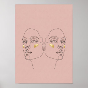 Minimalistisk Pastel Twin Porträtt Poster