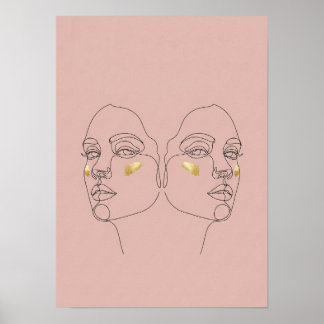 Minimalistisk Pastel Twin Porträtt Poster