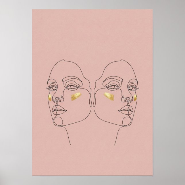 Minimalistisk Pastel Twin Porträtt Poster (Framsidan)