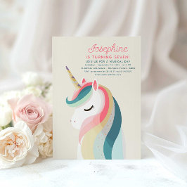 Minimalistisk Pastel Unicorn-födelsedagsinbjudan Inbjudningar
