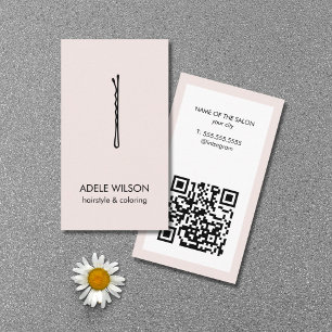 Minimalistisk Pastel White QR-kod Hair Pin Salon Visitkort