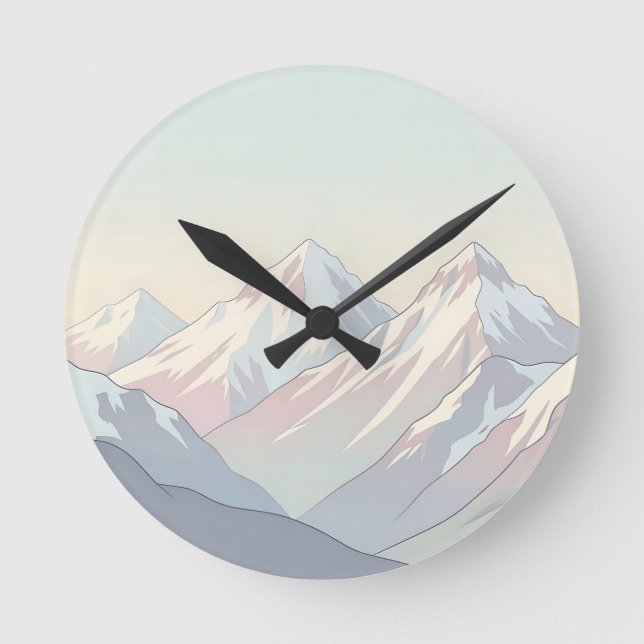Minimalistisk Pastell Bergskedja Landskap Rund Klocka (Framsida)