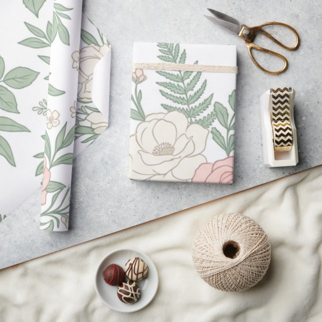 Minimalistisk pastell blomster Mönster Inpacknings Presentpapper (Hantverk)