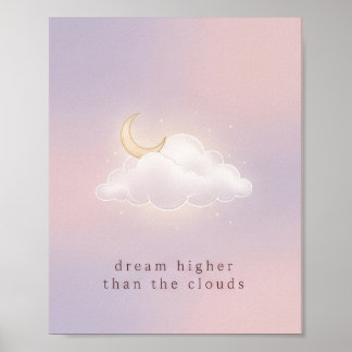 Minimalistisk Pastell Himlen Moln och Mån Poster