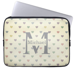 Minimalistisk Pastell Hjärtmönster Anpassad Monogr Laptop Fodral