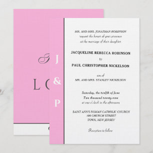 Minimalistisk Pastell Ljus Rosa Vit Monogram Inbjudningar