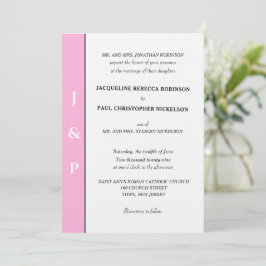 Minimalistisk Pastell Ljus Rosa Vit Monogram Inbjudningar
