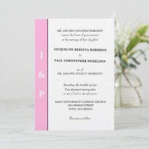 Minimalistisk Pastell Ljus Rosa Vit Monogram Inbjudningar
