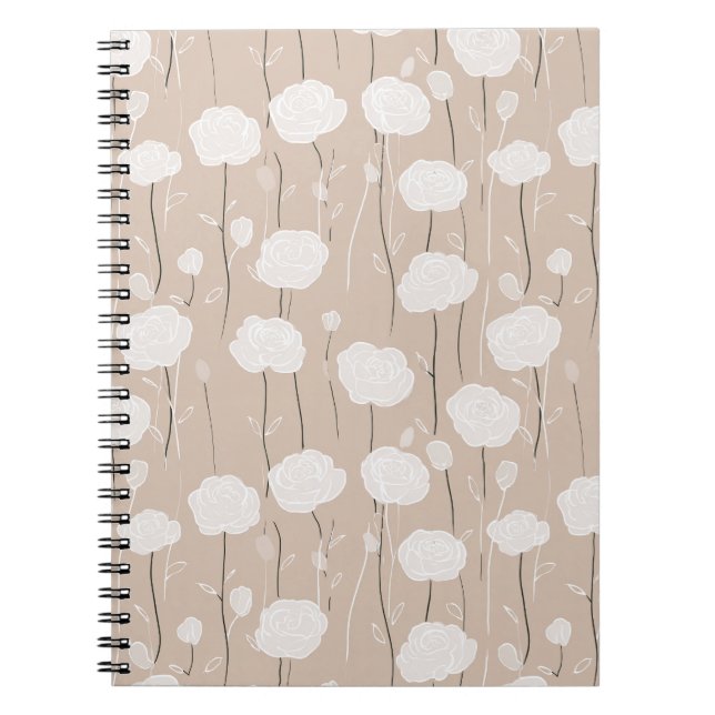 Minimalistisk Pastell Rosa Vit Blommig Mönster Anteckningsbok (Framsidan)
