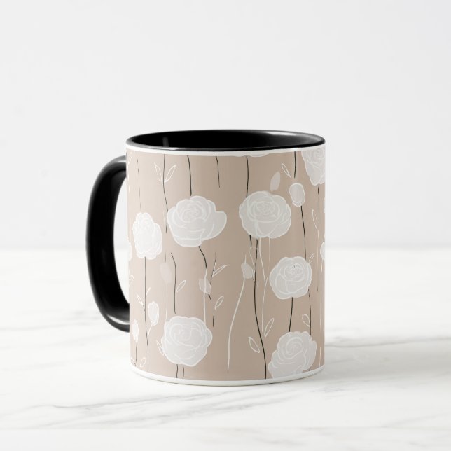 Minimalistisk Pastell Rosa Vit Blommig Mönster Mugg (Framsida vänster)