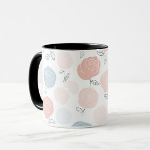 Minimalistisk Pastell Rosa Vit Blommig Mönster Mugg