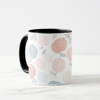 Minimalistisk Pastell Rosa Vit Blommig Mönster Mugg