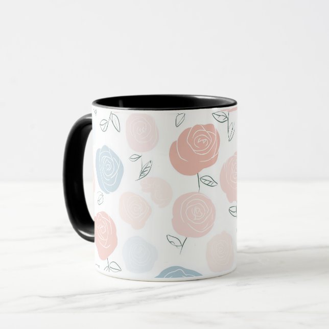 Minimalistisk Pastell Rosa Vit Blommig Mönster Mugg (Framsida vänster)