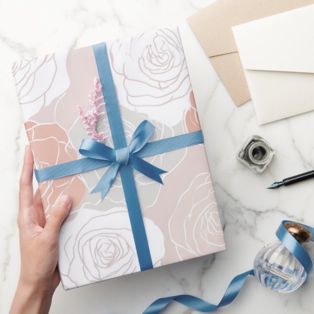 Minimalistisk Pastell Rosa Vit Blommig Mönster Presentpapper (Gifting)
