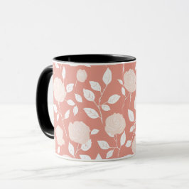 Minimalistisk Pastell Rosa Vit Blommönster Mugg