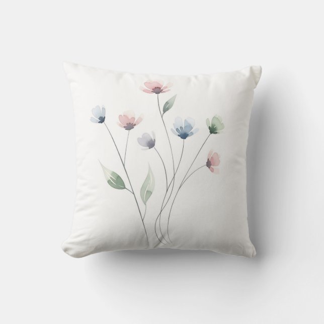 Minimalistisk Pastell Vildblomma Akvarell Kudde (Framsida)