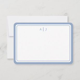 Minimalistisk Pastellblå Monogram Rund Kant Anteckningskort