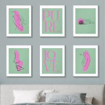 Minimalistisk pastellgrön och rosa galleri-vägkons