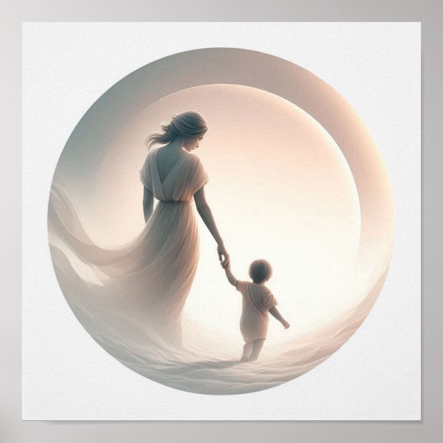 Minimalistisk pastellkonst av mamma med bebis poster (Framsidan)