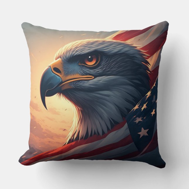 Minimalistisk patriotisk örn med amerikansk flagga kudde (Framsida)