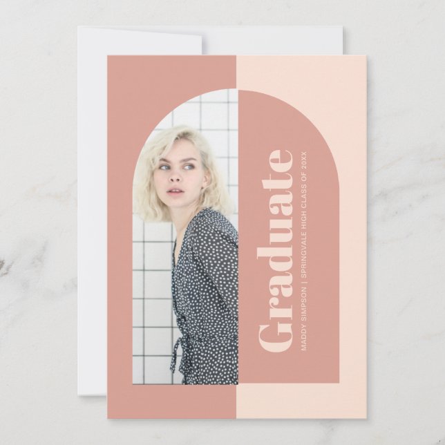 Minimalistisk Peach Rosa Arch Photo Studentfest Inbjudningar (Framsida)